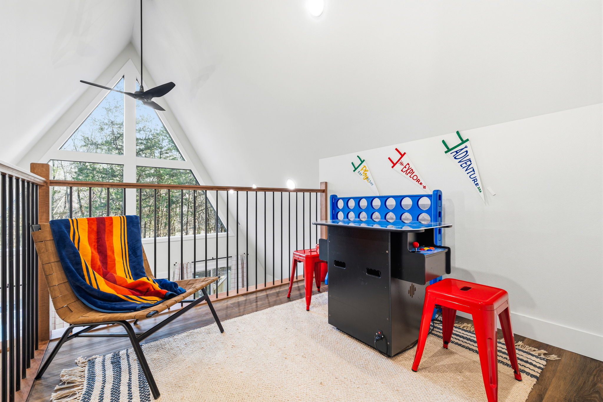 The Pac-Man arcade cabinet in the loft with the giant Connect Four